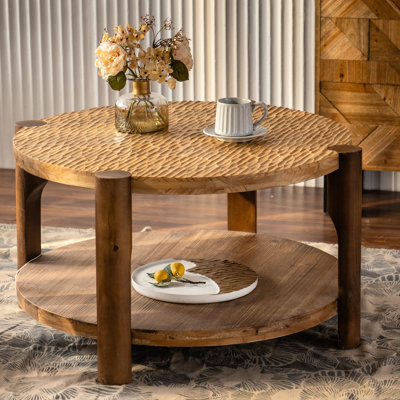 2 Round Coffee Table With Solid Wood Design Foundation, Mid Century Graceful Look, Storage Feature Design, Quick Installation In Living Room Elements, Pattern, Glamour, For And Narrow Spaces