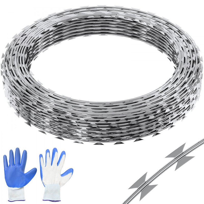 Galvanized Double Spiral Razor Wire Fence Set, 98 ft Coverage