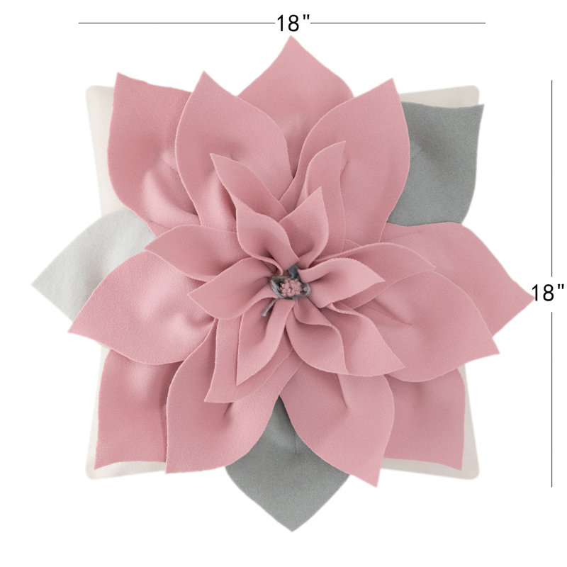 Appliqued 100% Cotton Canvas Throw Pillow, Pink