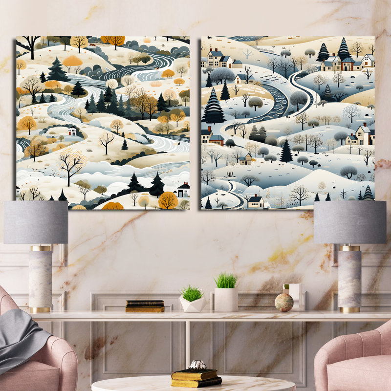 Gurnaaz - Ensemble de 2 collage paysage carré, H 30 po x l 61 po, Toile tendue