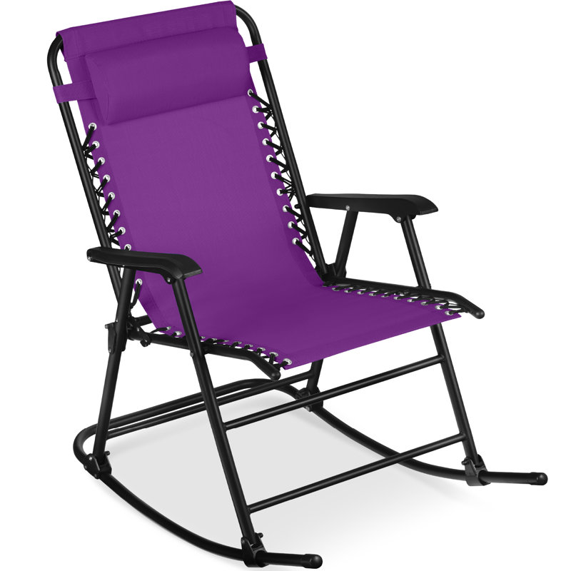 Folding Outdoor Zero Gravity Rocking Lounge Chair W/ Headrest Pillow, Purple