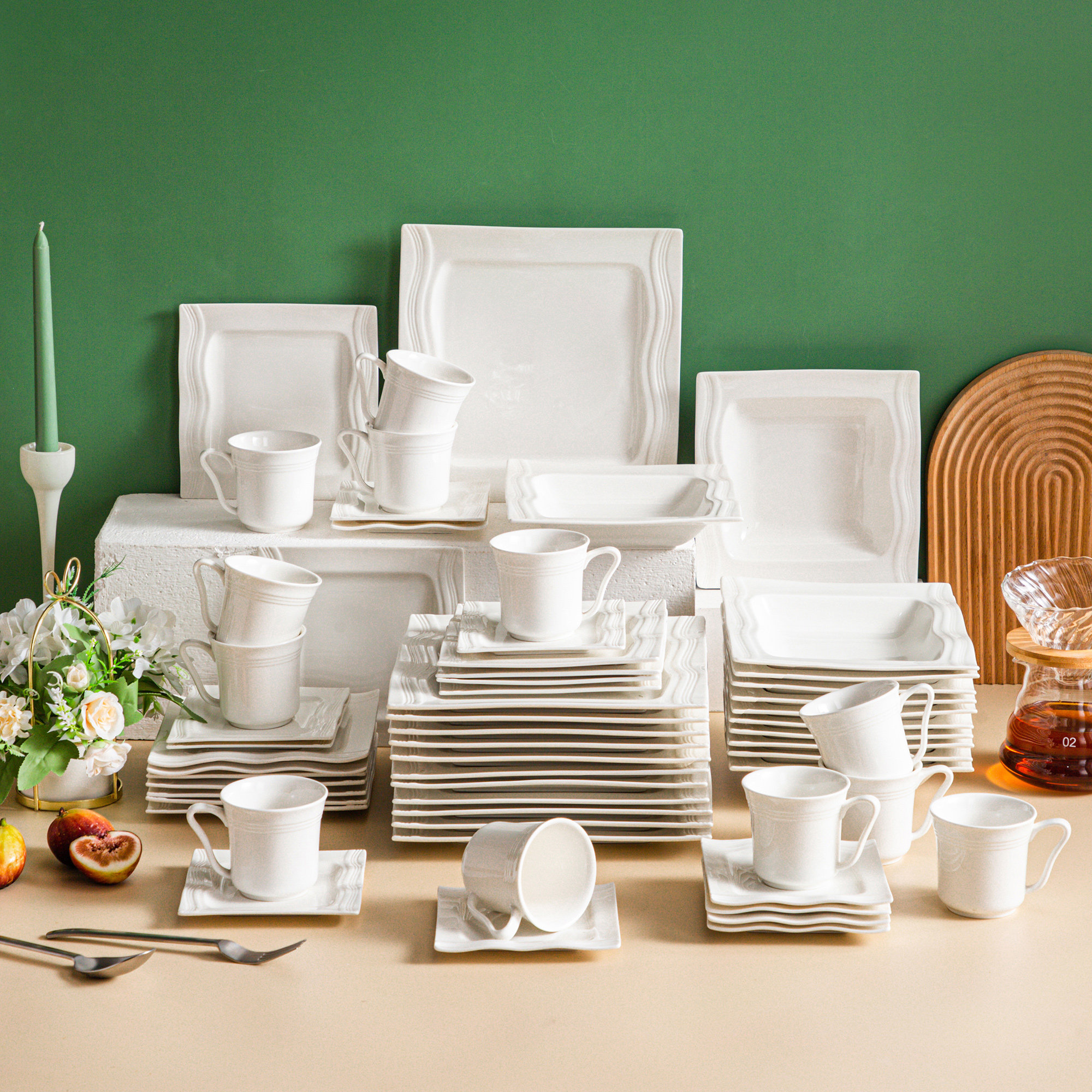 MALACASA Elisa 30-Piece Ivory White Porcelain Dinnerware Set