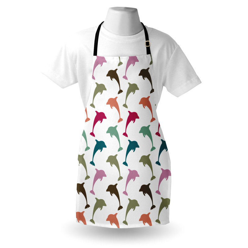 East Urban Home Animal Apron Unisex, Colorful Dolphins Art, Adult Size, Multicolor