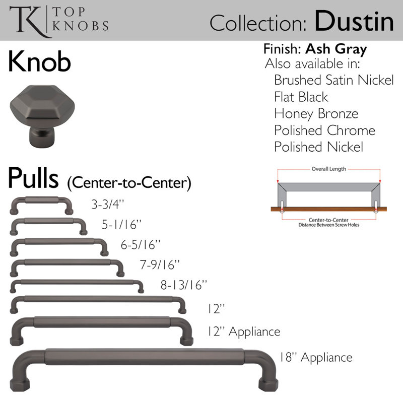 Dustin Appliance Pull, 18" Center To Center, Ash Gray