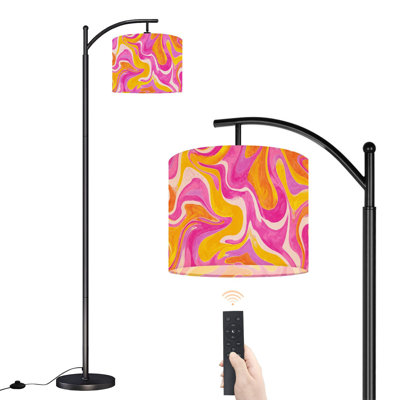 Arc Floor Lamp with Adjustable Lampshade Psychedelic swirl 60s 70s style liquid groovy Colorful marbled texture Standing Lamp 3 Color Temperatures Dimmable Tall Pole Lamp with Foot Switch for Bedroom