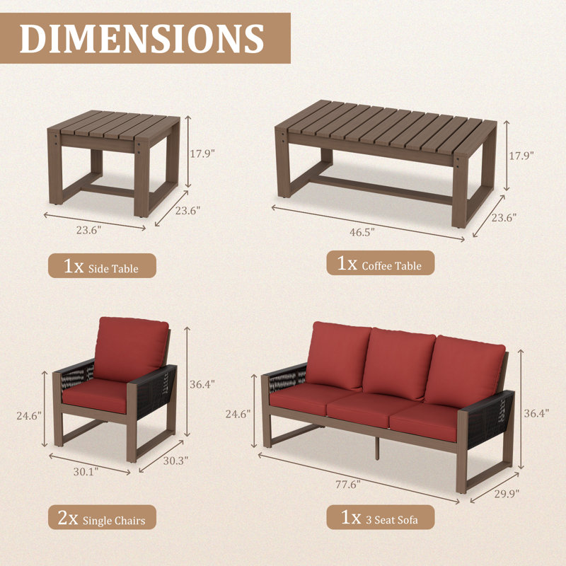 Ensemble de conversation pour 5 personnes, Rouge