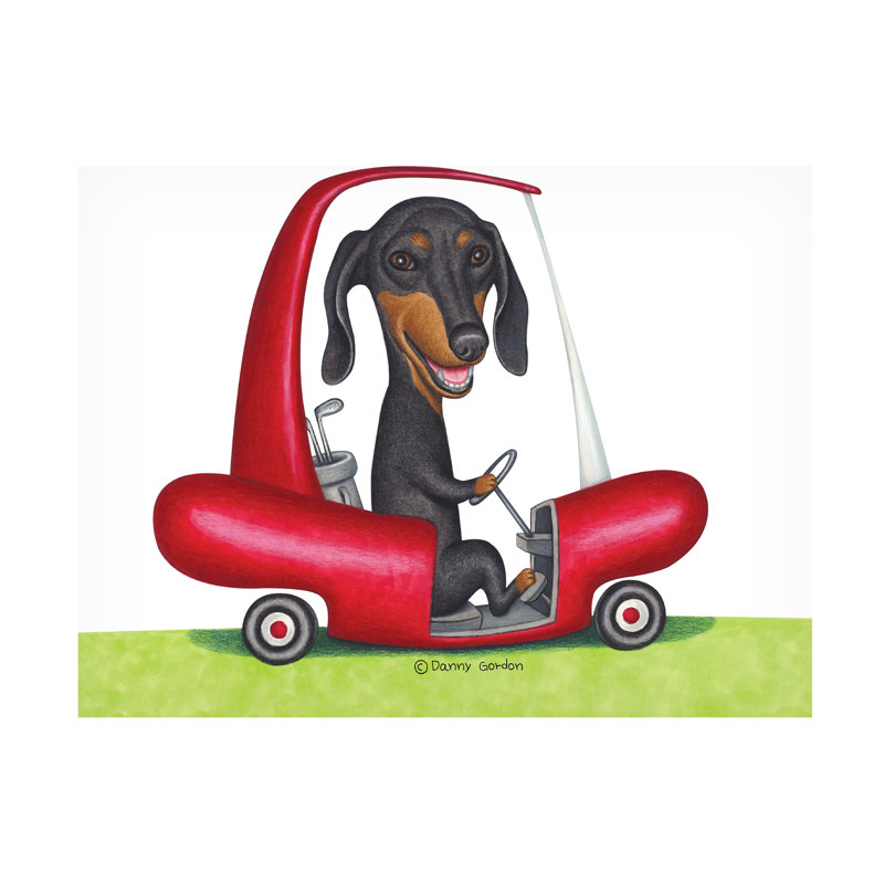 «Black Dachshund in Golf Cart» par Danny Gordon, impression sur toile tendue, H 18 po x l 24 po x P 2 po