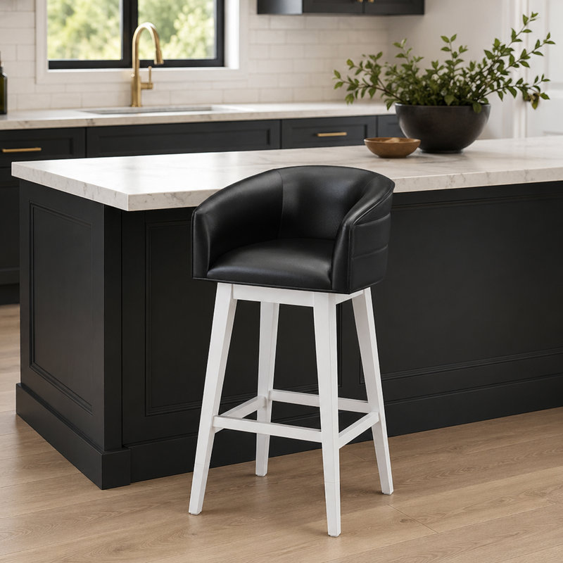 Tabouret pivotant en bois Cleland, White, Black