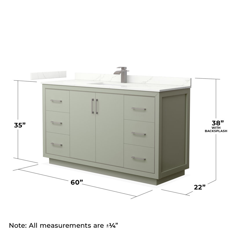 60'' W Single Vanity, Giotto Quartz, Light Green, Brushed Nickel
