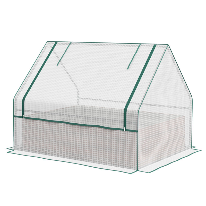 Raised Garden Bed, Outdoor Metal Planter Box With Mini Greenhouse, White And Brown, Beige