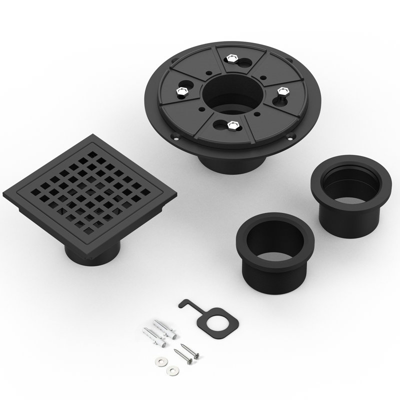 Drain de douche à grille, H 4,33 po x l 4 po x L 4 po, Noir