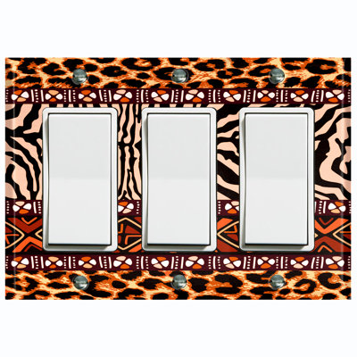 Metal Light Switch Plate Outlet Cover (Safari Pattern African Tribal Cheetah Leopard   - Single Toggle)