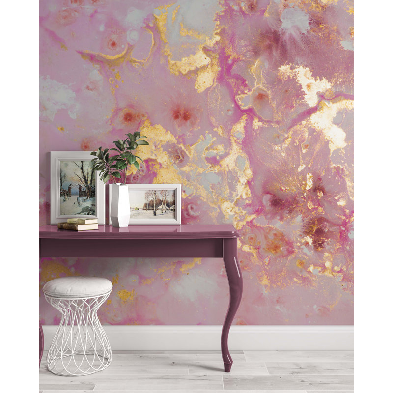 Pink Yellow Mural Marble Wallpaper, 75.96" L x 114" W