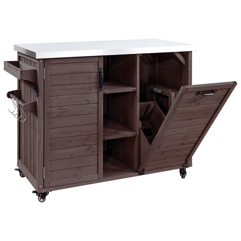78.3 Inch Outdoor Kitchen Island With Foldable Grill Table, Trash Can Storage, And Stainless Steel Top For Enhanced Cooking And Entertaining