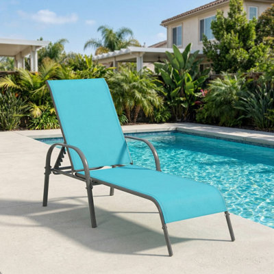All-Weather Adjustable Folding Patio Chaise Lounge Chair, Multi-Gear Adjustable Backrest & Breathable Water-Resistant Fabric, Suitable For Poolside, Backyard, Patio