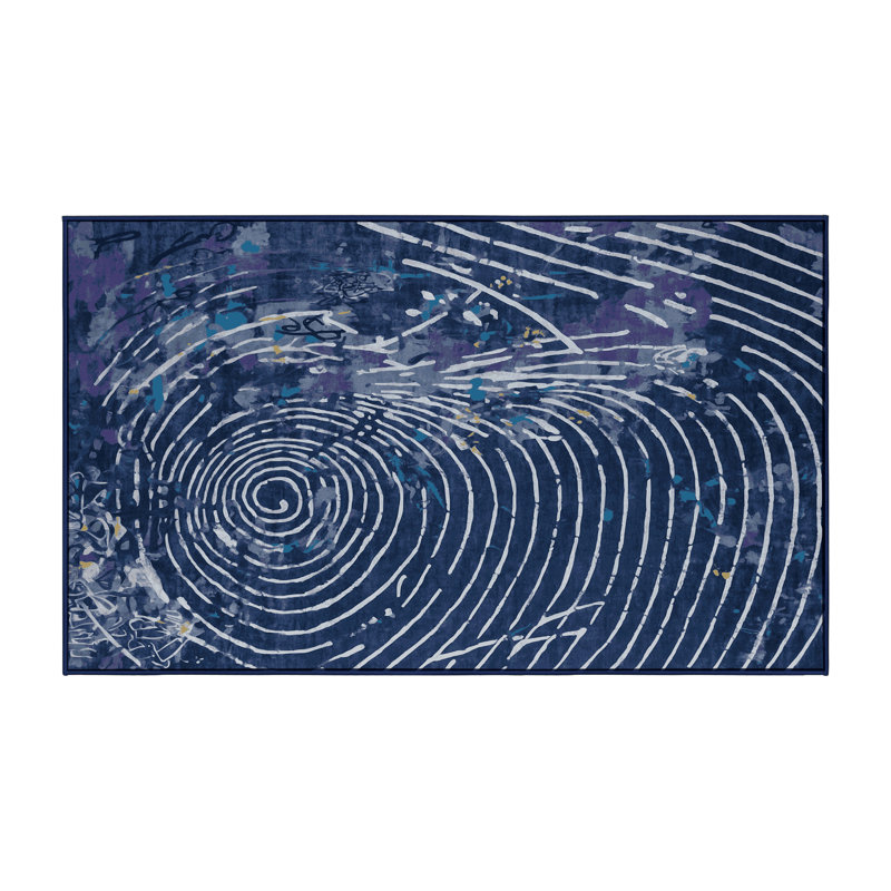 Machine Washable Blue Area Rug, Rectangle 5' x 8'
