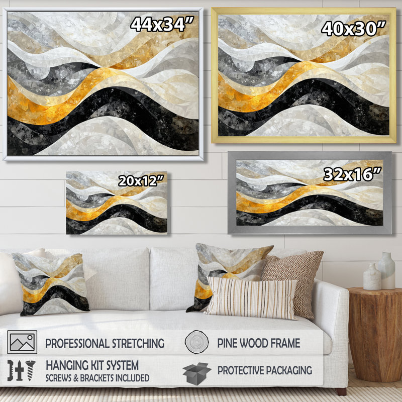 «Black Grey Paint Drift Mosaic», art cinétique - art cinétique, art mural, H 30 po x l 40 po, Impression encadrée flottante