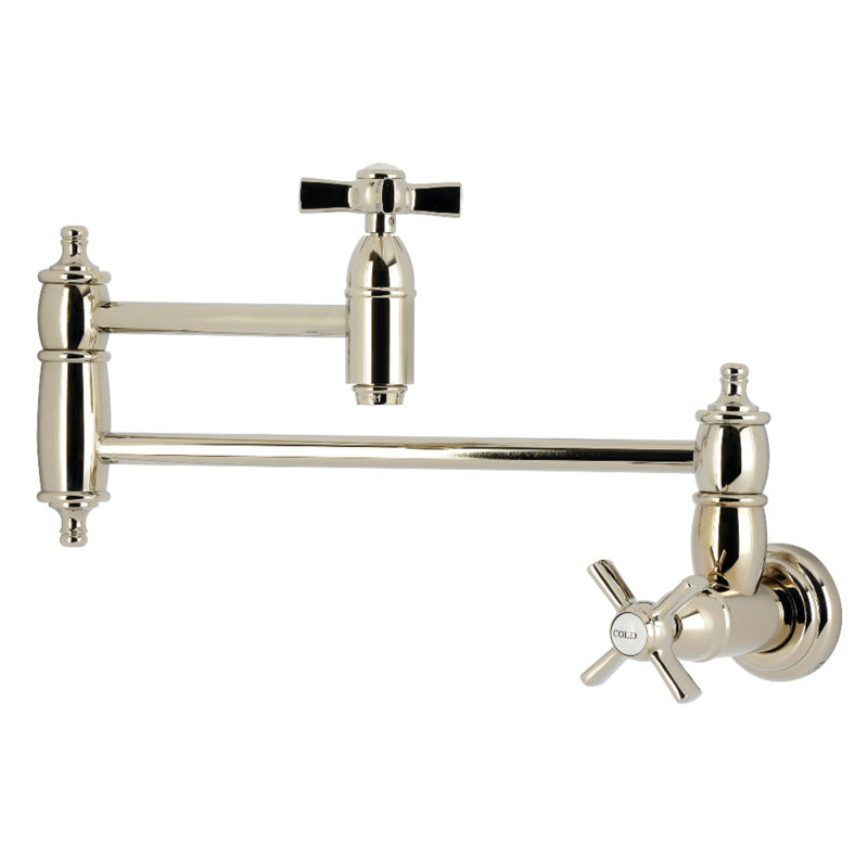 Kingston Brass Millennium Two-Handle 1-Hole Wall Mount Pot Filler Faucet, Polished Nickel