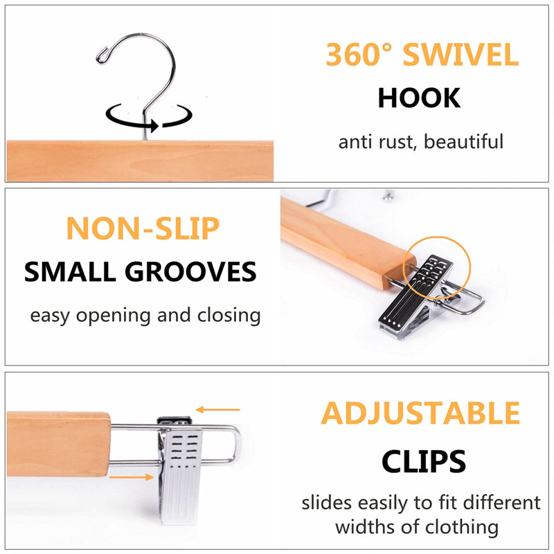 Hymel Wood Hangers With Clips, Natural