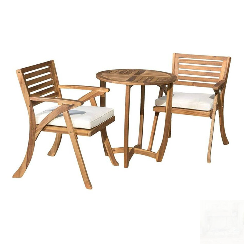 Ensemble repas d'extérieur en bois 3 pièces KD avec coussins Hermosa pour l'extérieur élégant