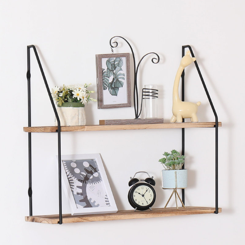 2 tablettes flottantes avec supports en métal en bois rustique - élégantes pour la décoration intérieure, petites plantes