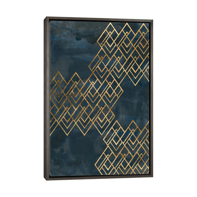 « Deco » en bleu I par June Erica vess-impression, Toile encadrée de bois rustique foncé, H 26 po x l 18 po x 1,5 po