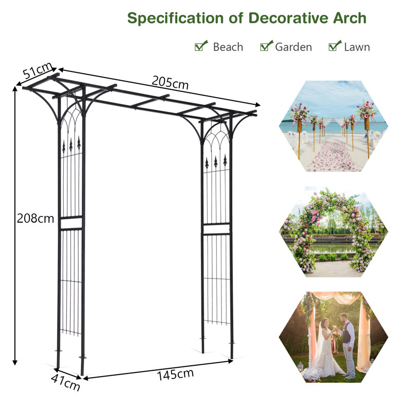 Breffney 204cm W x 51cm D Metal Arbour in Black
