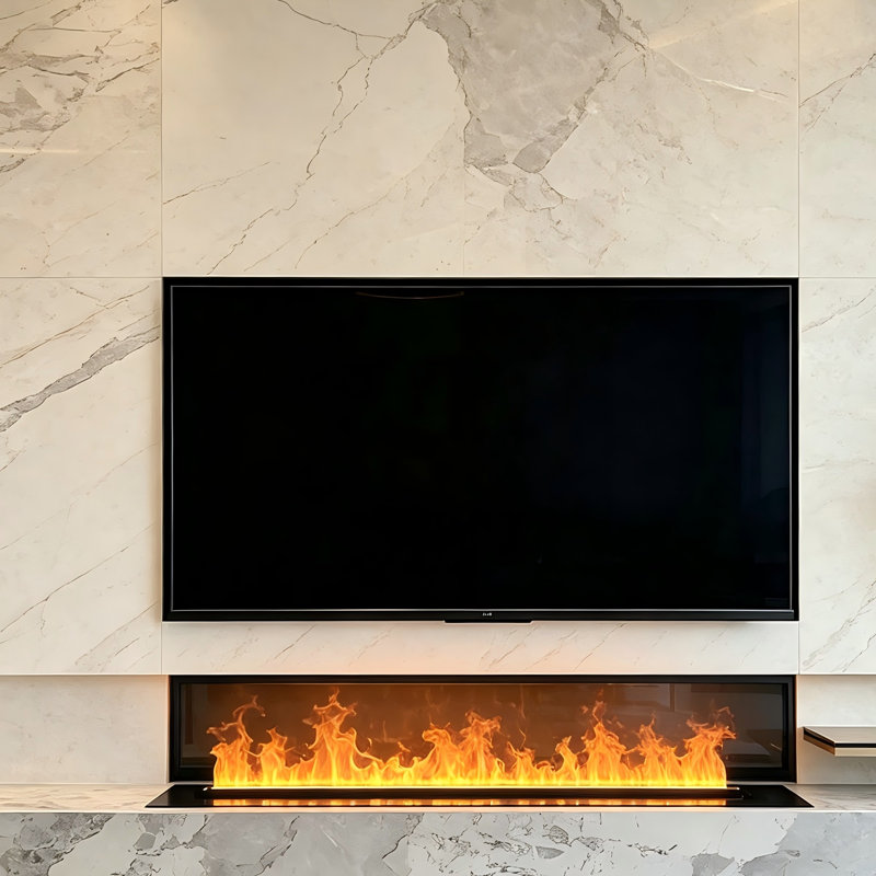 Ebern Designs Black Recessed Wall Mounted Electric Fireplace Insert, H 6,69 po x l 27,56 po x P 9,45 po