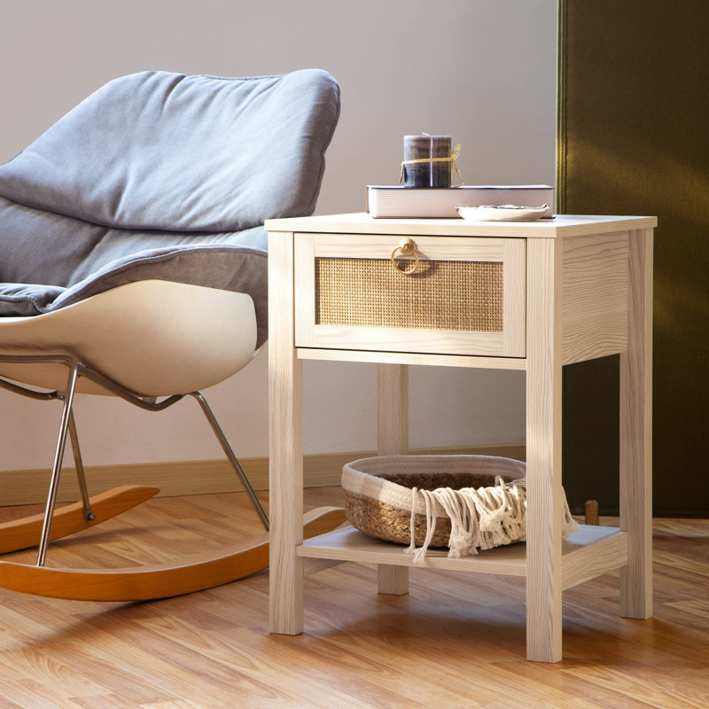 Table de chevet Boho, Chêne blanc crème