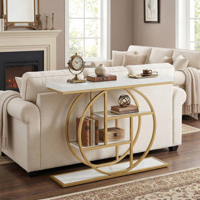 Sturdy Space Saving 41 Inch 4 Tier Entryway Console Table With Open Storage Shelves For Hallway Living Room Foyer Use