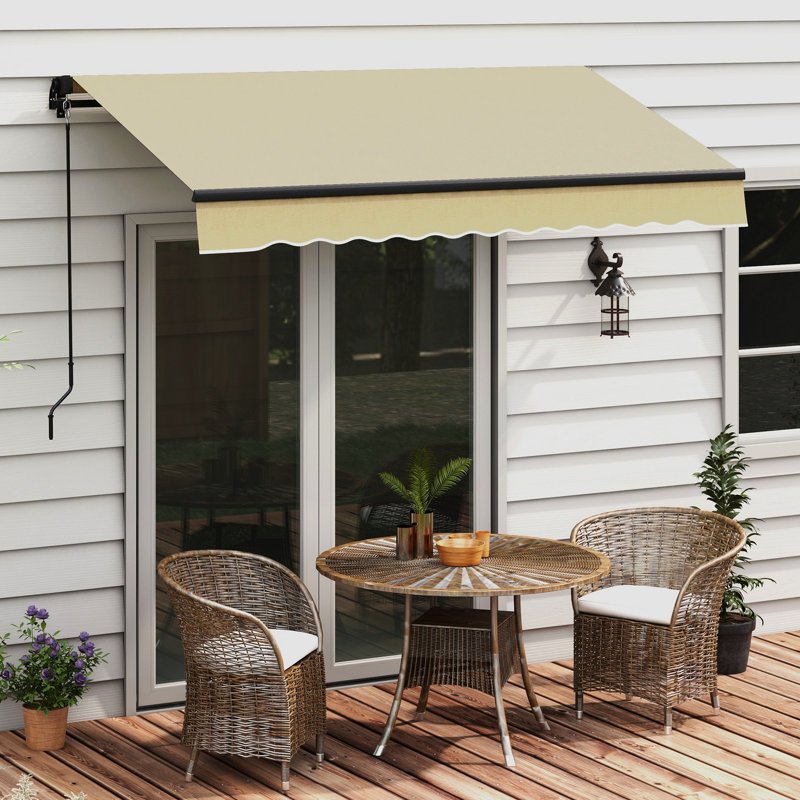 Auvent rétractable 8 pi x 6,5 pi, abri de soleil pour la terrasse avec fonctionnement manuel, tissu protégé de 280 g / m², structure en aluminium robuste, auvent beige pour terrasse et balcon de 6,5 pi, réglage du parasol, toile, structure solide
