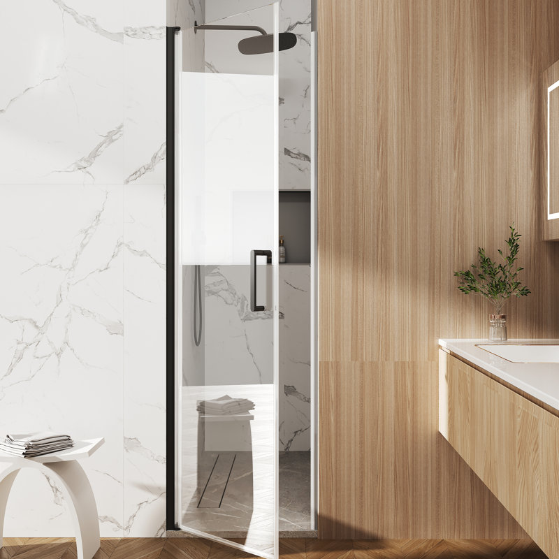24"W x 72"H Single-Door Shower Door With Matte Black Aluminum Alloy And 0.24" Tempered Glass Shower Door