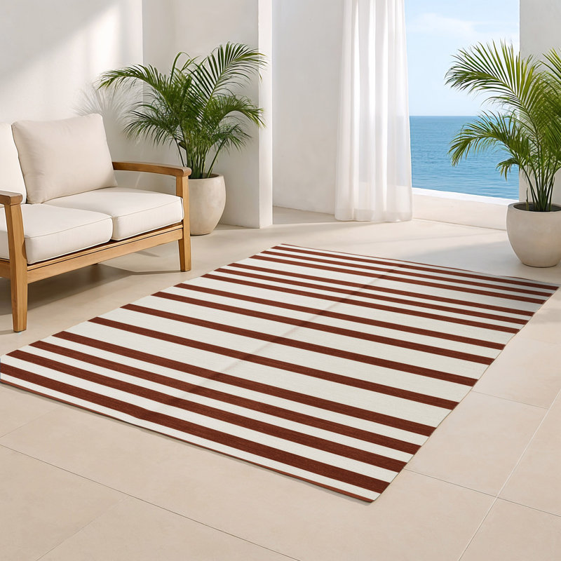 HorizontalStripes Beige Indoor and Outdoor Area Rug, Rectangle 2' x 3'