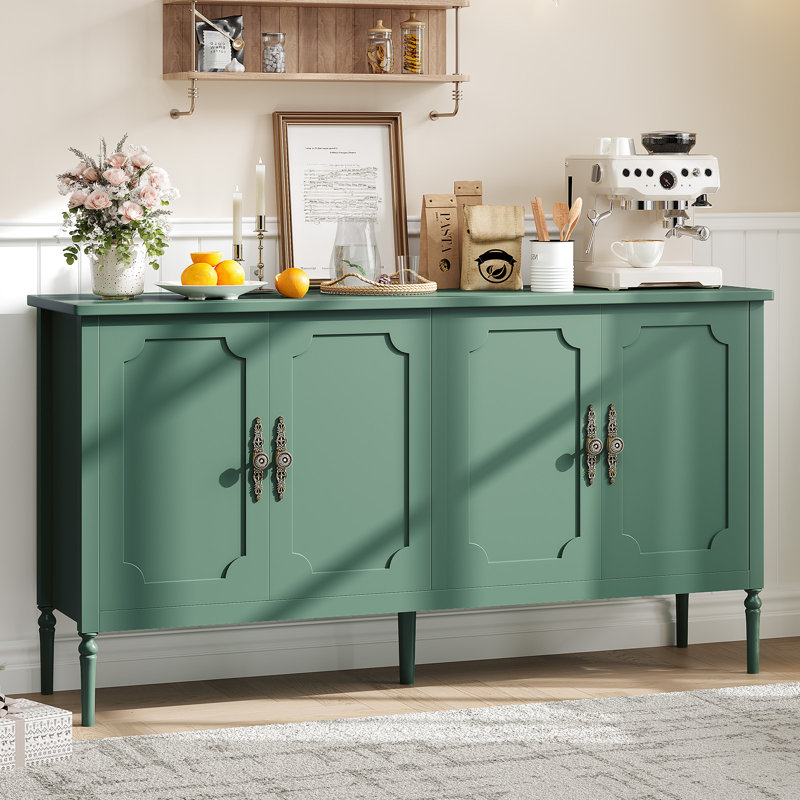 Buffet 59 po avec 4 portes, armoire de rangement moderne en bois avec tablettes réglables pour la salle à manger, le salon et le couloir
