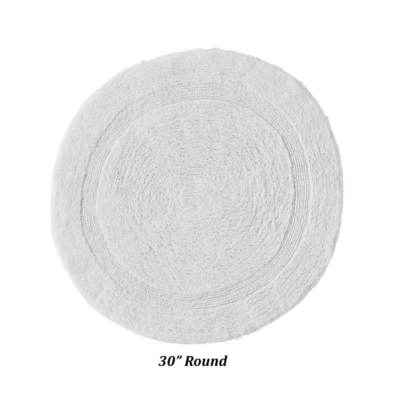 Deidre Lux 100% Cotton Bath Mats, Machine Washable Reversible Super Absorbent 30" Round Bathroom Rugs, White