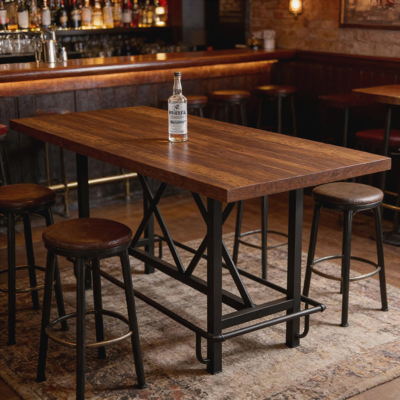 Comptoir de bar rustique, table de bar robuste, Brun