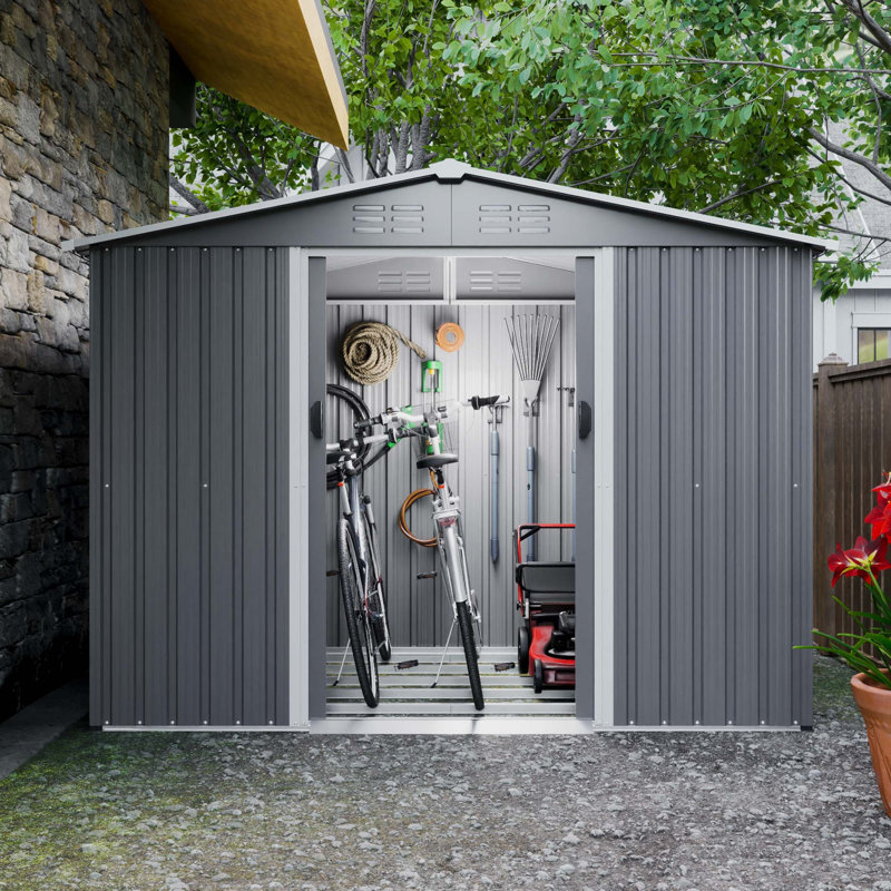 Outdoor Garden Shed Aluminum Alloy Frame With Hinge Door, 72.52" H x 98.22" W x 72.63" D, Light Gray