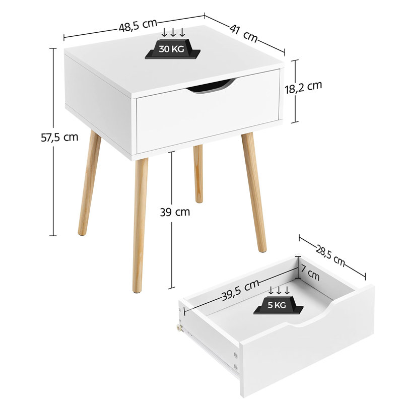 Emhouse 48.5cm W Solid + Manufactured Wood Bedside Table, Highgloss sand grey