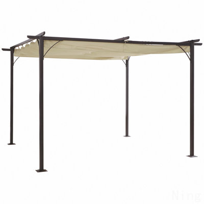 Pavillon de jardin 11,5 x 11,5 pi en métal, pour l'extérieur avec auvent rétractable (beige)
