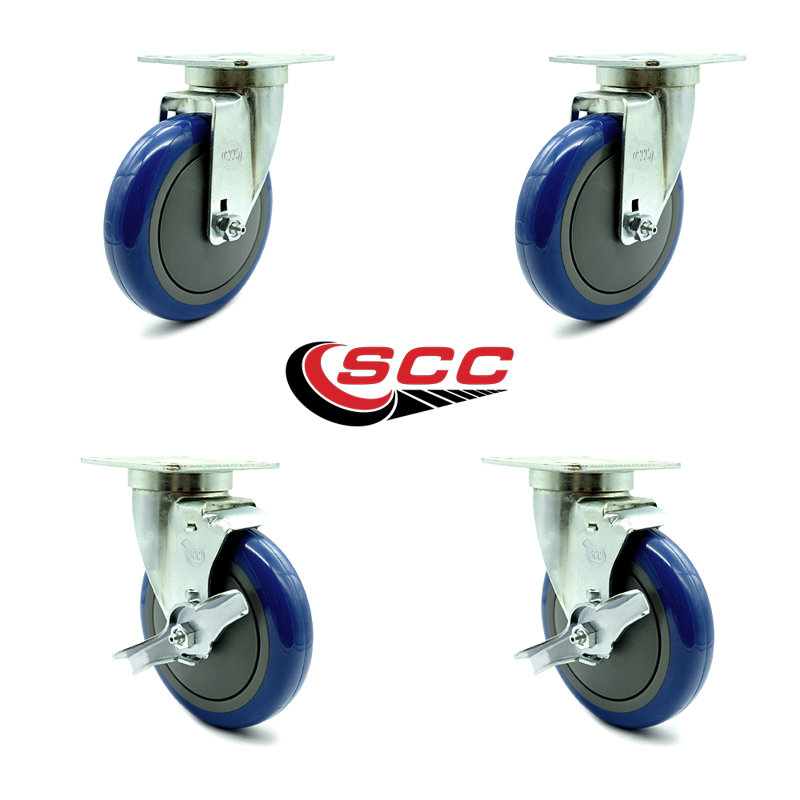 4 Piece Universal Kitchen Caster Set with Brake, Blue