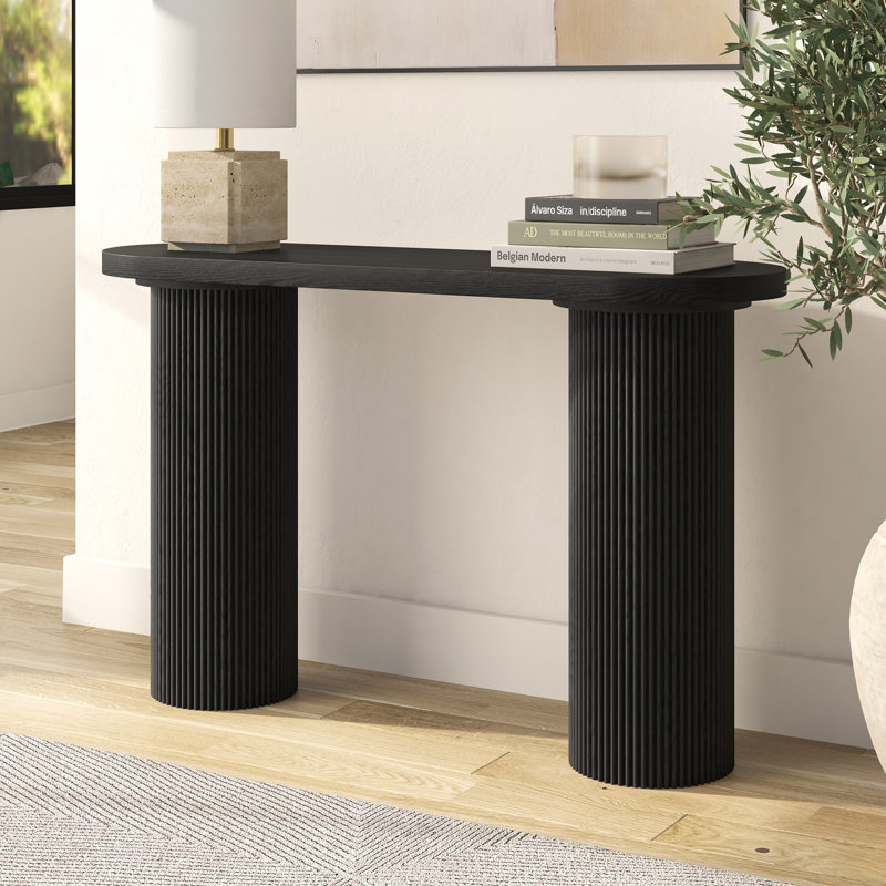 Isa 55" Wide Oval Fluted Console Table in Black Grain, Black