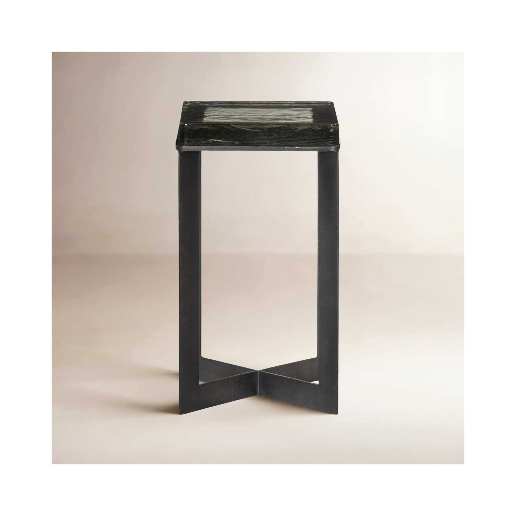 Alexzis Cast Glass End Table-Clear Cast Glass, Clear, Dark Brass