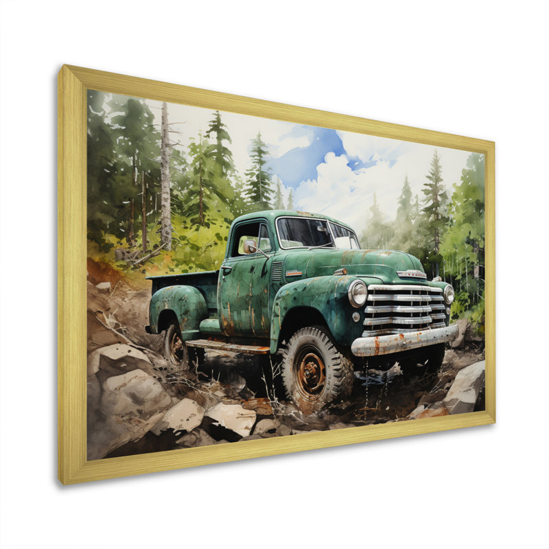 Pickup Truck Offroad Adventures I - Transportation Canvas Wall Art, H 12 po x l 20 po x P 1 po, Cadre doré à une seule photo