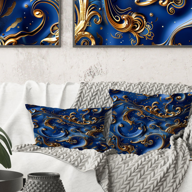 Gold Delicate Glam Waves IV - Glam Throw Pillow, 16"H x 16"W