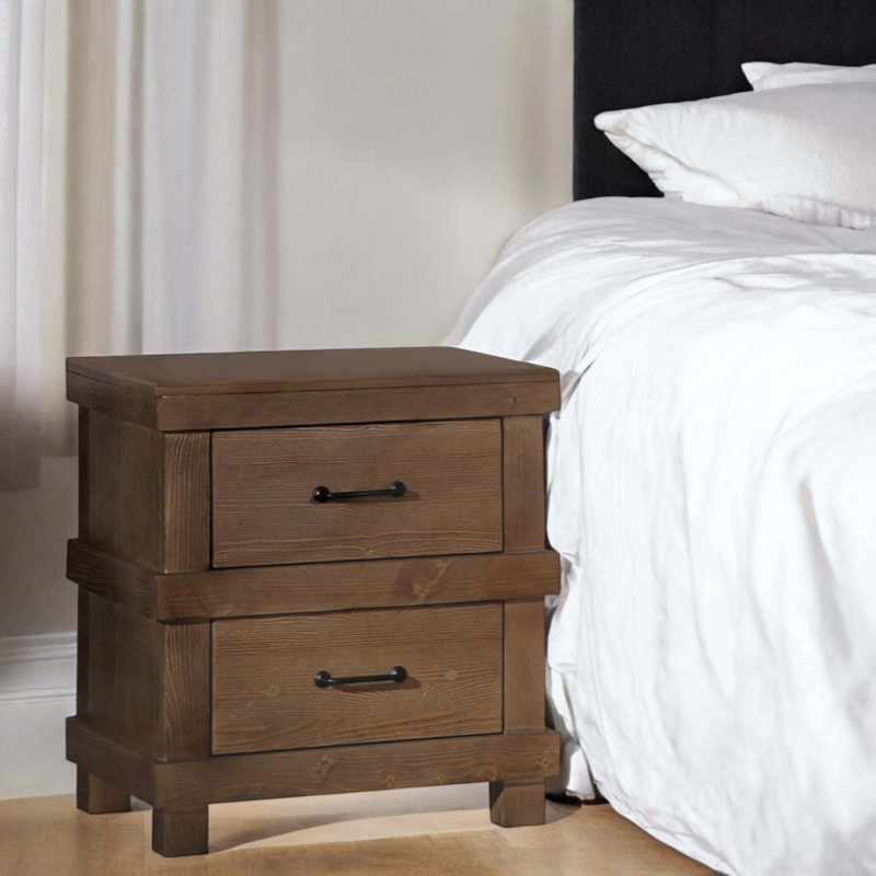 Table de chevet avec deux tiroirs spacieux et poignées en métal élégantes pour les chambres modernes