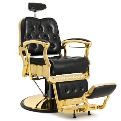Black & Gold Salon Barber Chair 360 Degree Swiveling Recliner by Inbox Zero