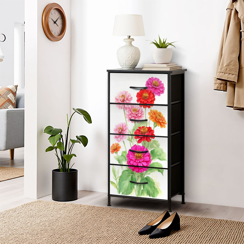 4 Drawer Dresser for Bedroom, Narrow Chest of Drawers, Wooden Top and Study Iron Frame 18"x37.5"-(WxH)