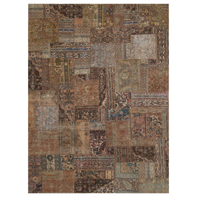 Patchwork noué à la main en laine de conception unique Tapis décoratif beige/brun