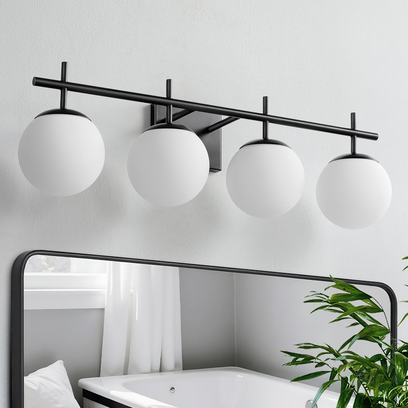 4-Light Dimmable Vanity Light For Bathroom Mirror Up/Down Mount With Glass Shape, Matte Black