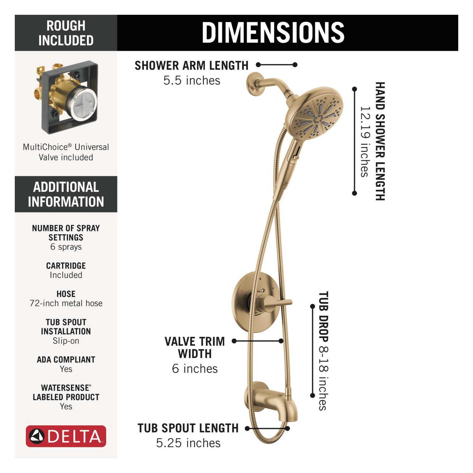 Nicoli 144749-HS Monitor 14 Series Tub and Shower with SureDock Hand Shower, Champagne Bronze